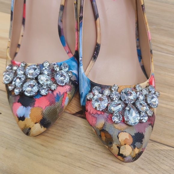 Just Fab Floriana Floral Print Sparkly Heels - Picture 8 of 10